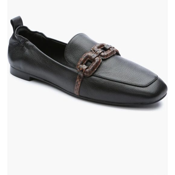 Sanctuary Blast Chain Leather Loafer Flats Sz 6 Black Pebble Brown Snakeskin - Picture 1 of 16